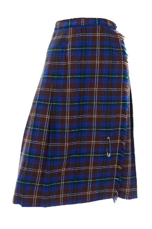 1960s Peck & Peck Vintage Blue & Brown Tartan Kilt Skirt