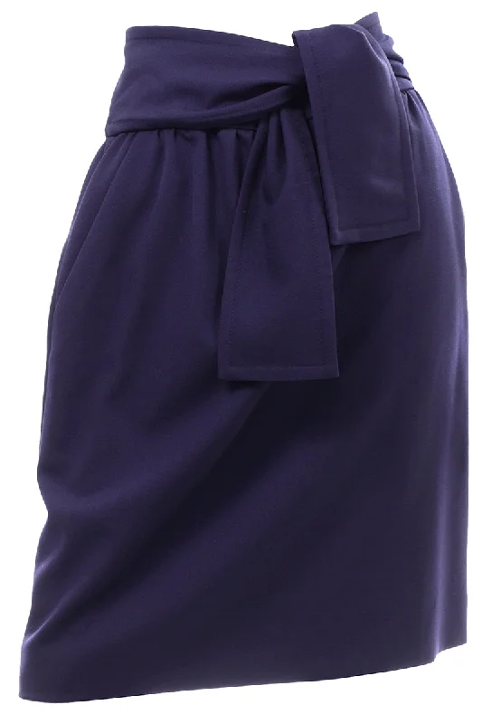 Chloe Navy Blue Wool Skirt w Attached Sash Style Belt