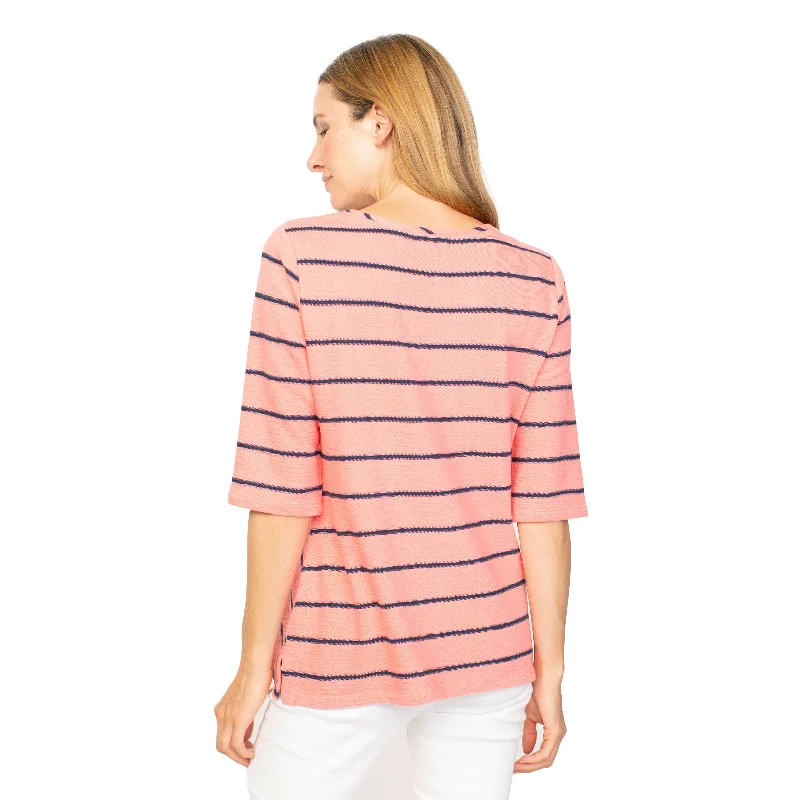 Habitat French Terry Stripe Pullover in Melon - 85102-MN