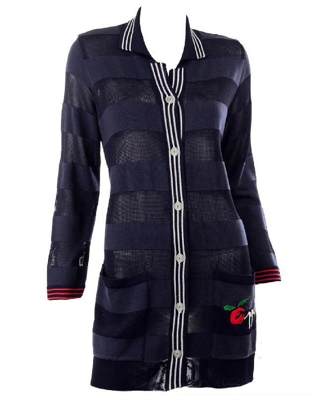 Jean Charles de Castelbajac Blue Striped Red Apple Cardigan Sweater