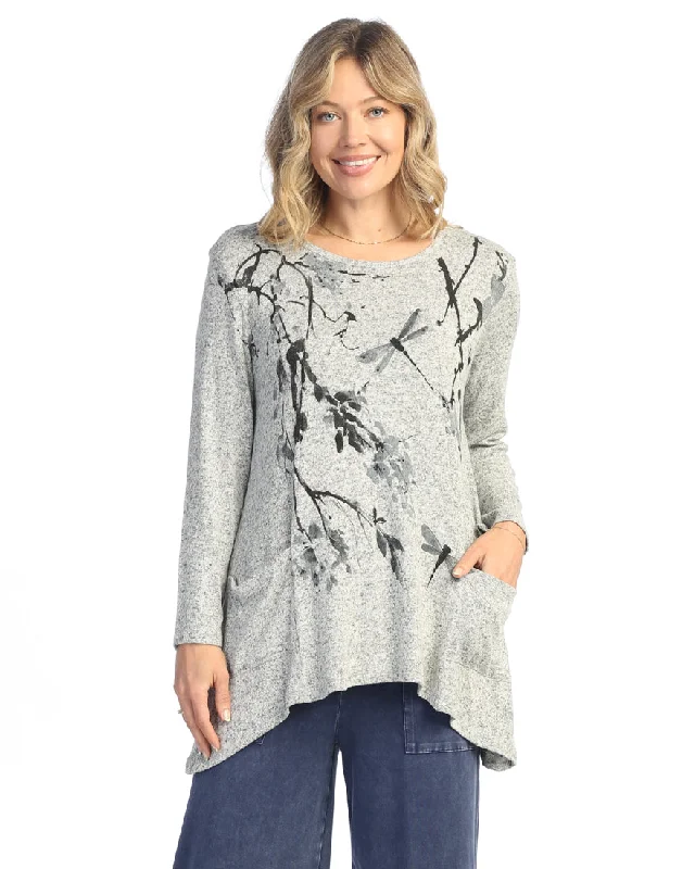 Jess & Jane ""Sakura"" Abstract Print Sweater Knit Top in Heather - GB3-2045