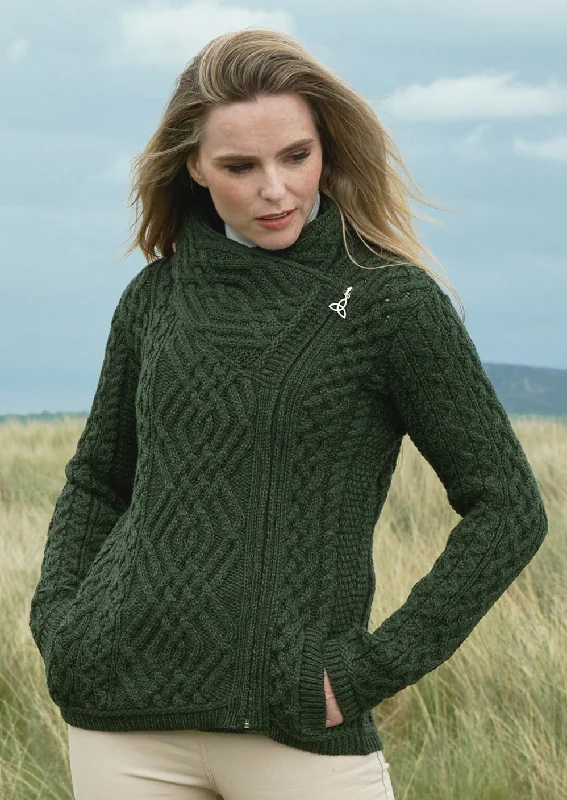 Aran Crafts Ladies Side Zip Cardigan | Green