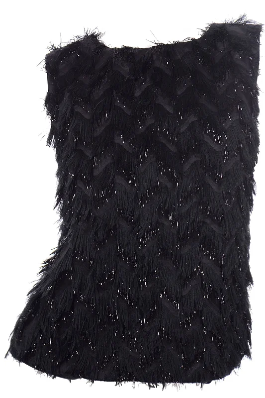 Lanvin Alber Elbaz FW 2014 Black Fringe Sleeveless Evening Top