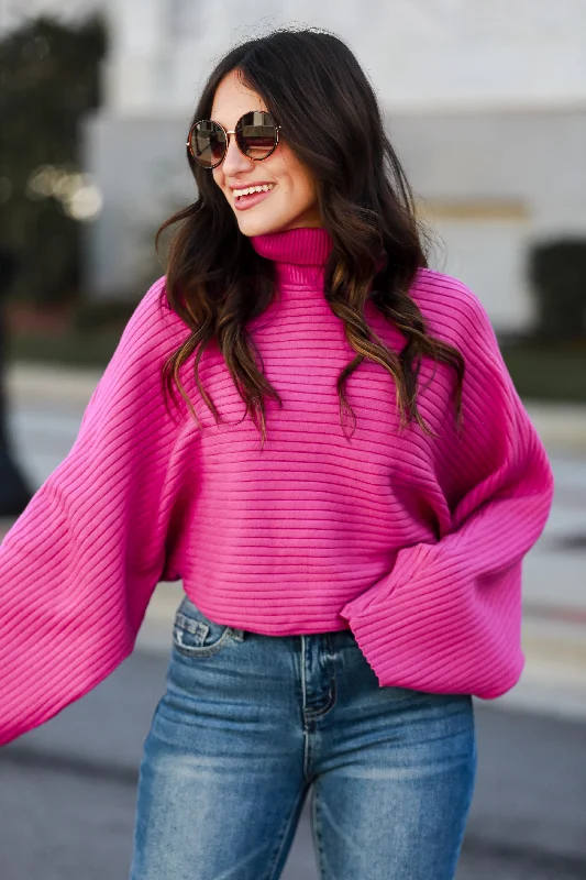 FINAL SALE - Posh Favorite Fuchsia Ribbed Turtleneck Sweater