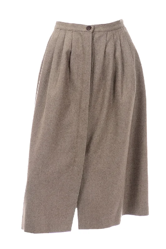 Salvatore Ferragamo Sage Green Twill Wool Vintage Midi Skirt