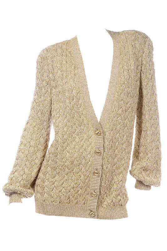 Vintage Valentino Gold Sparkle Cable Knit Oversized Cardigan Sweater