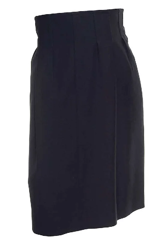 1990s Yves Saint Laurent Vintage High Waist Midnight Blue Wool Slim Skirt