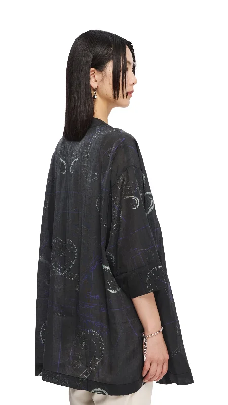 French Curve Ruler Print Kimono Coat