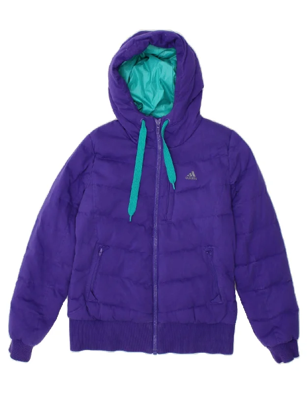 ADIDAS Womens Hooded Padded Jacket UK 14 Medium  Purple Cotton