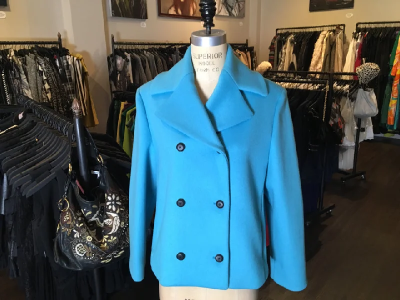 Balenciaga Blue Wool Blend Double Breasted Pea Coat  Runway 2014