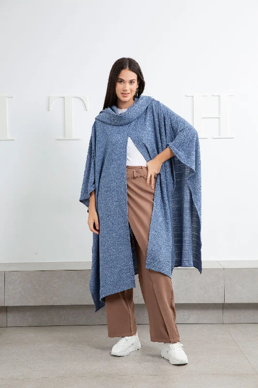 Blue Knit Poncho - Zola