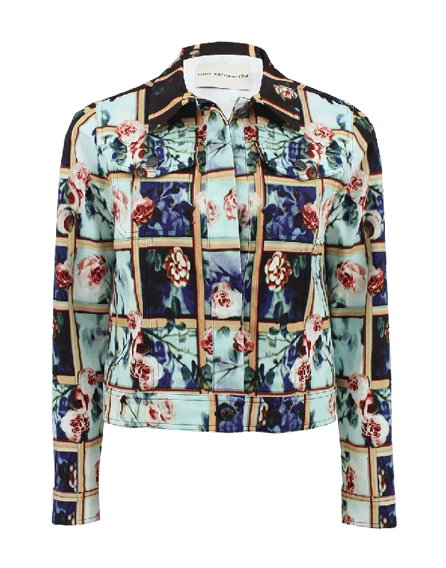 Cage Floral Print Denim Jacket