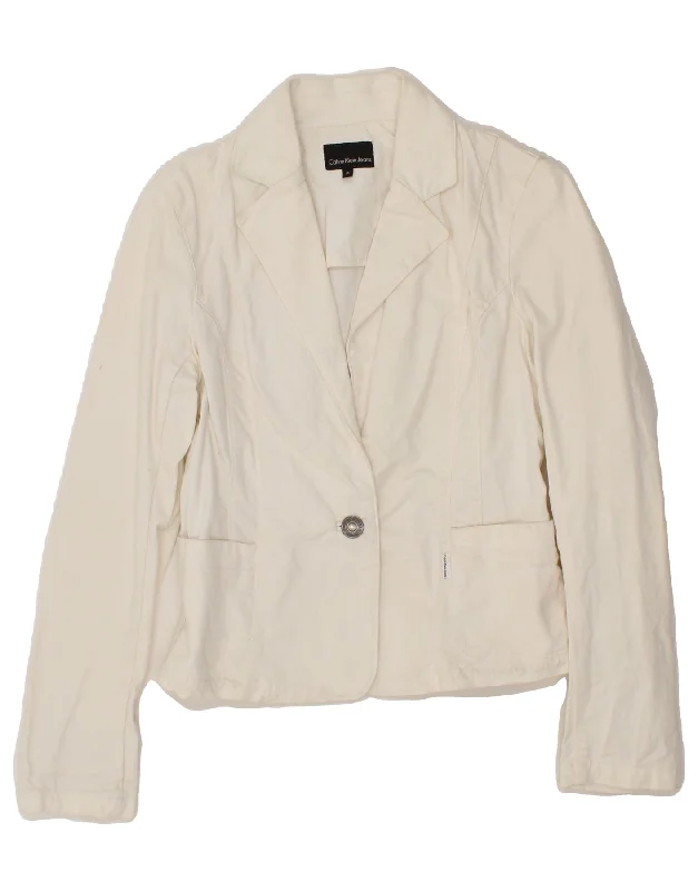 CALVIN KLEIN JEANS Womens 1 Button Denim Blazer Jacket UK 10 Small Beige