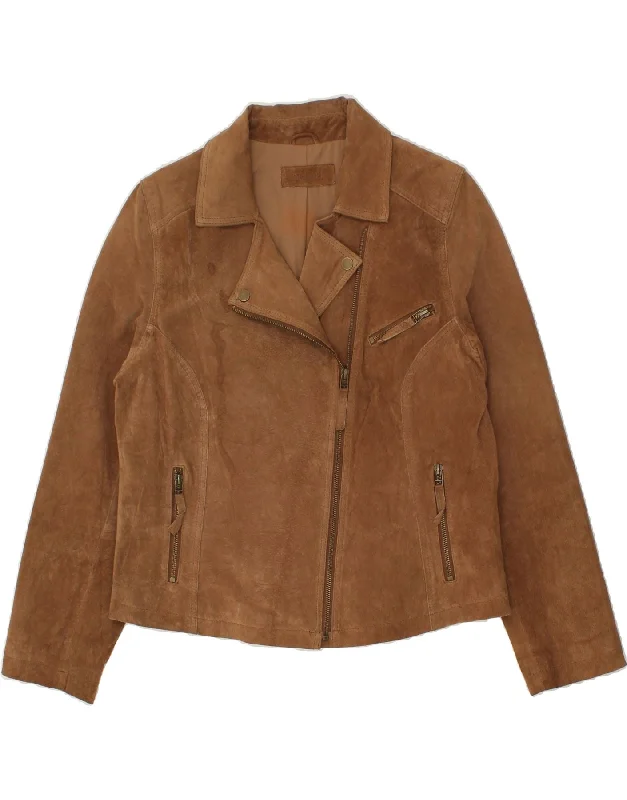 CAMAIEU Womens Suede Jacket UK 18 XL Brown Leather