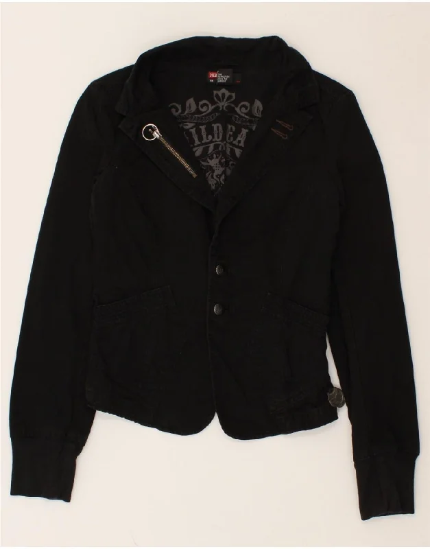 DIESEL Womens 2 Button Denim Blazer Jacket UK 8 Small Black Cotton