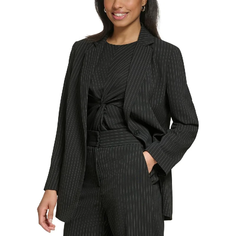 DKNY Womens Pinstripe  One-Button Blazer