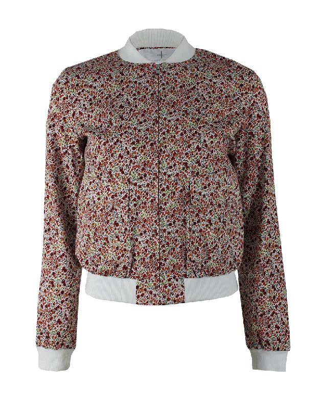 Flower Print Bomber Jacket with Pockets