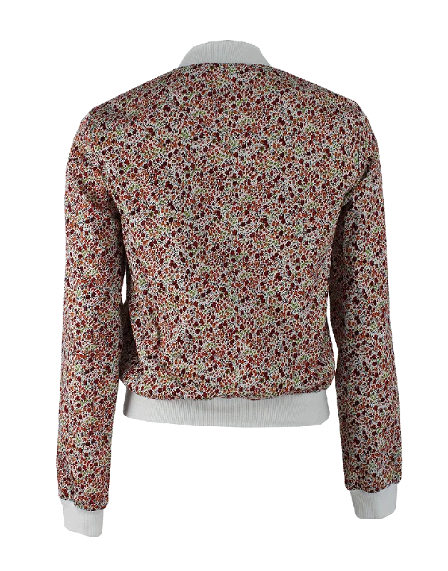 Flower Print Bomber Jacket with Pockets