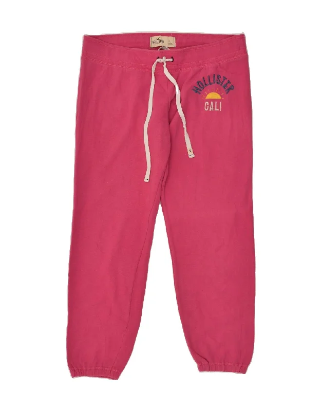 HOLLISTER Womens Graphic Tracksuit Trousers Joggers UK 16 Large Pink