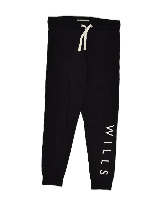 JACK WILLS Womens Graphic Tracksuit Trousers Joggers UK 10 Small Black