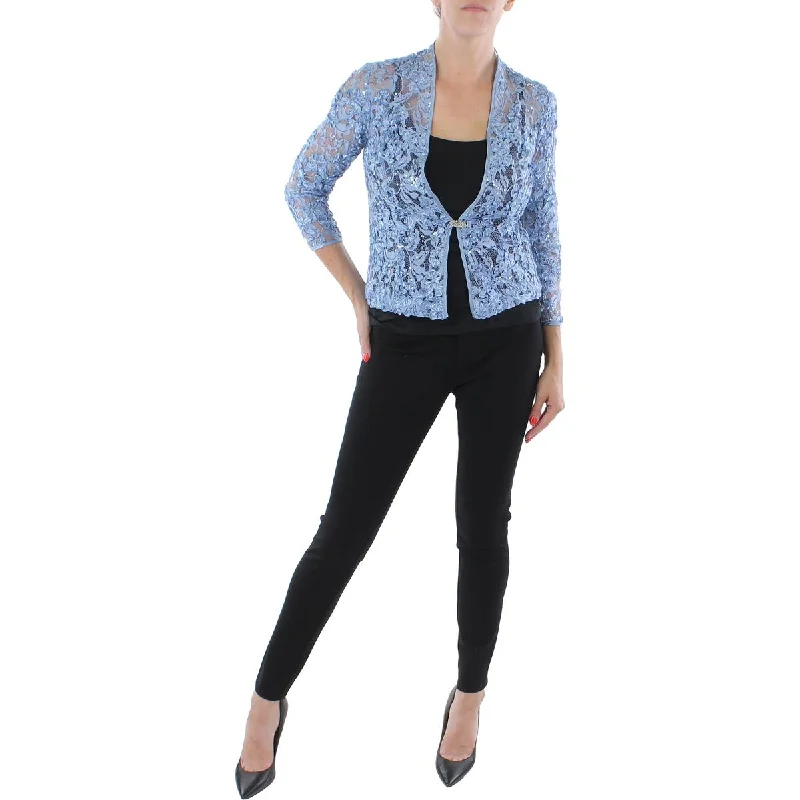 Jessica Howard Womens Lace Sheer One-Button Blazer