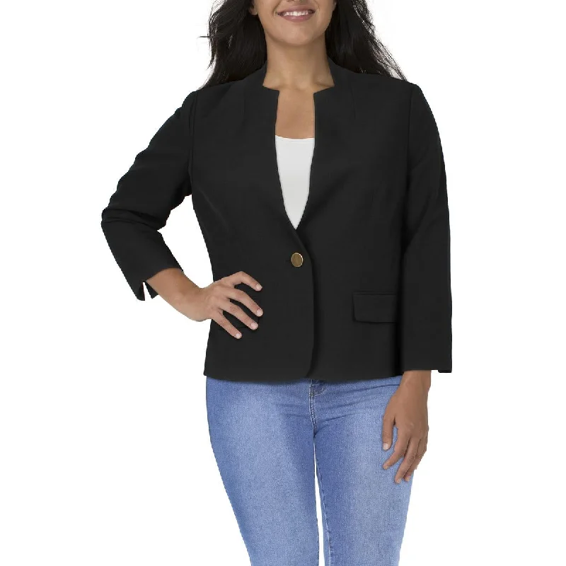 Le Suit Womens Petites Knit Long Sleeves One-Button Blazer