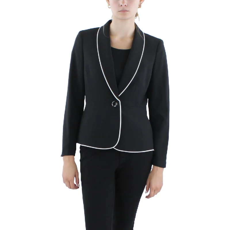 Le Suit Womens Petites Piping Work Wear One-Button Blazer