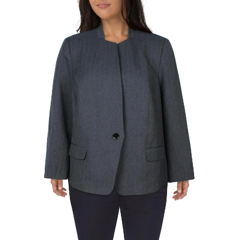 Le Suit Womens Plus Herringbone  One-Button Blazer