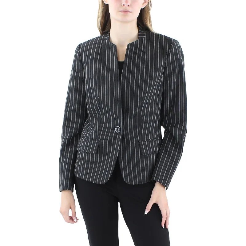 Le Suit Womens Striped  One-Button Blazer