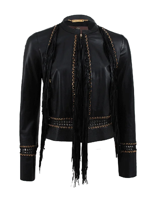 Long Sleeve Fringe Leather Jacket