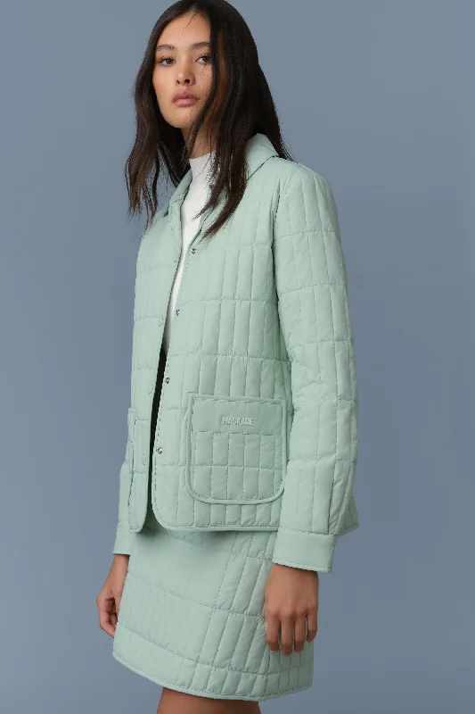 SIAN Vertical Quilted Jacket with Spread Collar Jade