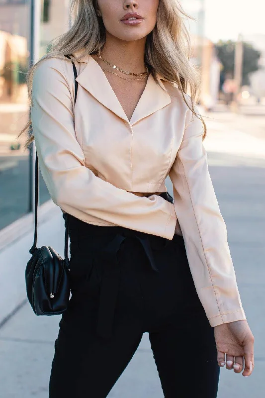 Make Way Cream Satin Blazer Crop Top