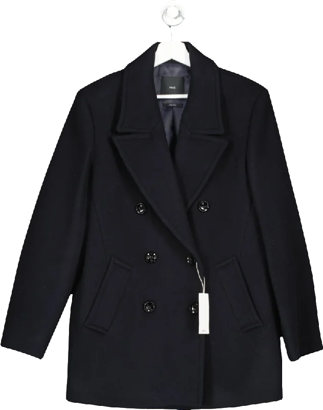 MANGO Blue Double Breasted Wool Coat UK S