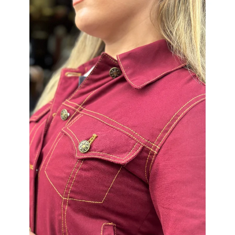 Modfather Clothing - Women's Maroon Peach Twill Hart  - Trucker Jacket