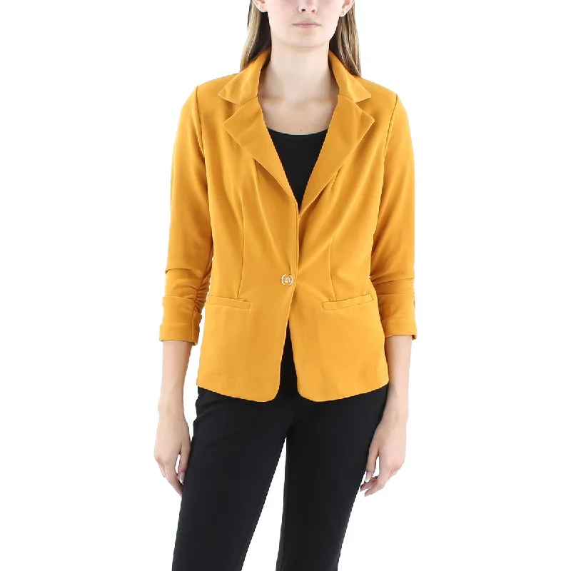 NY Collection Womens Collar Knit One-Button Blazer