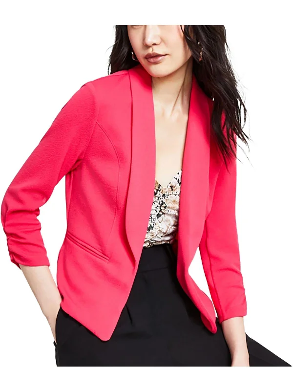 Petites Womens Crinkled Shawl Collar Open-Front Blazer