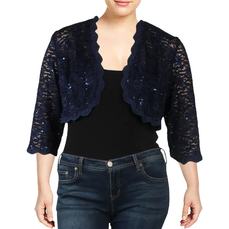 R&M Richards Womens Plus Lace Sequined Bolero