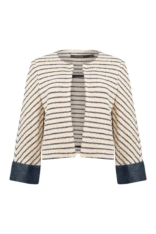 Short 3/4 Sleeve Jacket In Natural Navy Stripe