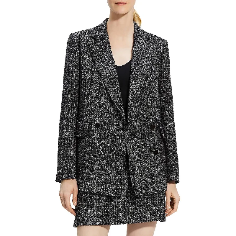 Theory Womens Wool Tweed Double-Breasted Blazer