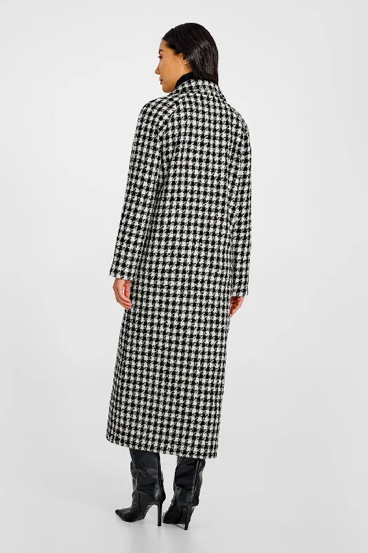 Tweed Houndstooth Suri Alpaca Maxi Raglan Sleeve Coat