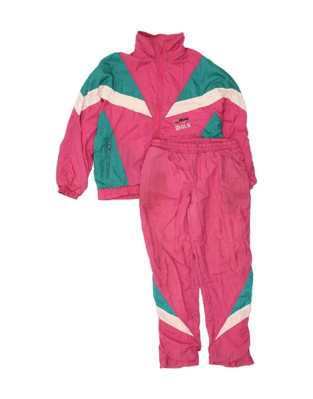 VINTAGE Womens Full Tracksuit UK 16 Large Pink Colourblock Polyamide