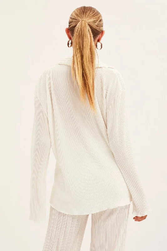 White Plisse Shirt Long Sleeve