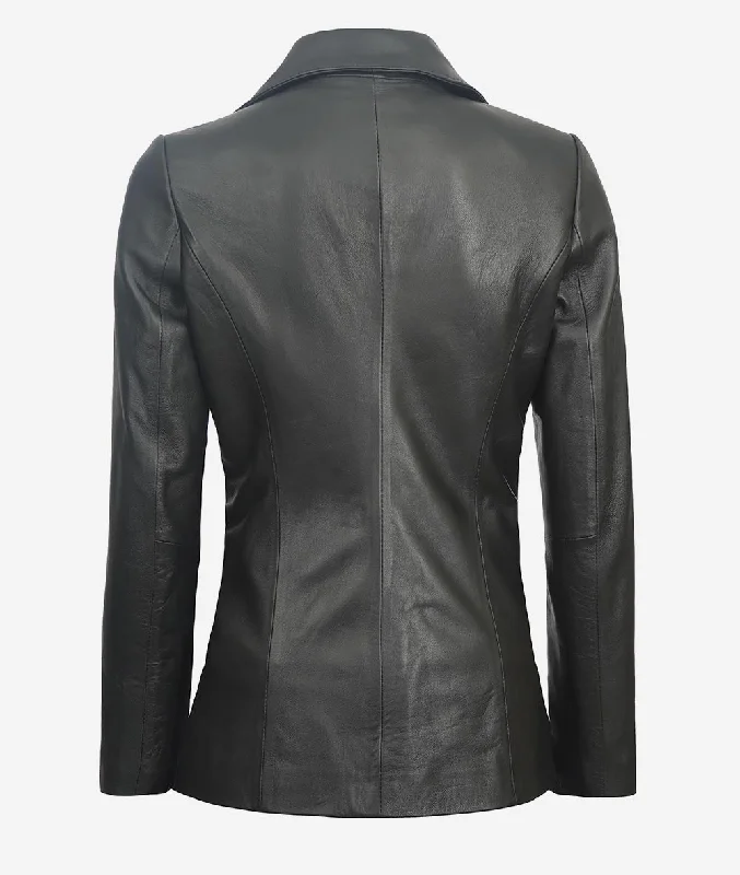 Womens Black Two Button Leather Blazer