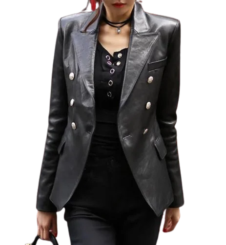 Womens Cora Genuine Lambskin Leather Blazer