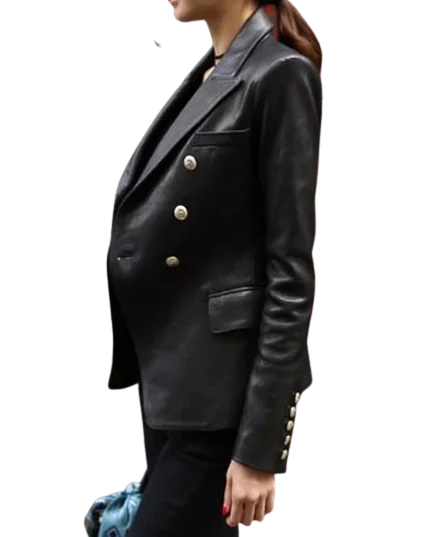 Womens Cora Genuine Lambskin Leather Blazer