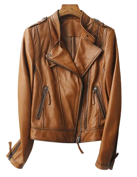 Womens Lillian Genuine Lambskin Biker Leather Jacket