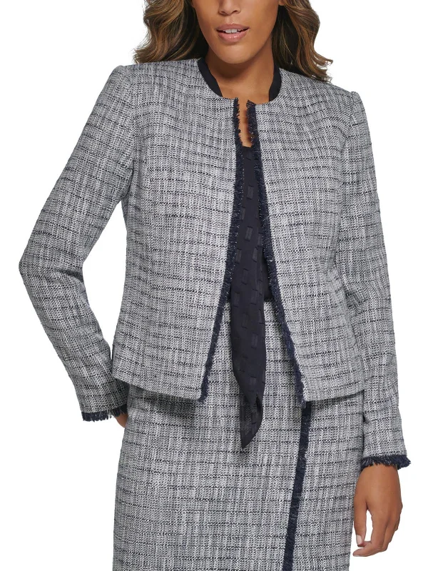 Womens Tweed Metallic Open-Front Blazer