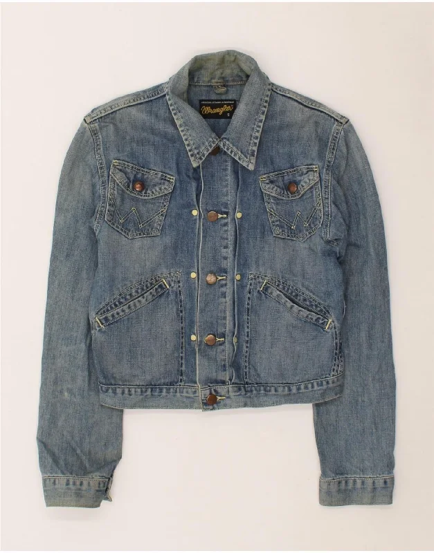 WRANGLER Womens Crop Denim Jacket UK 10 Small Blue Cotton