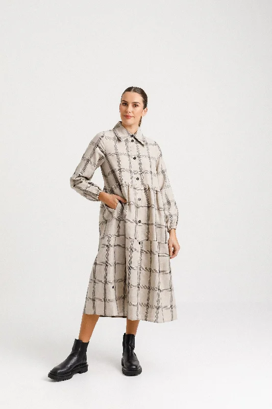 Aleah Dress - Oat Plaid