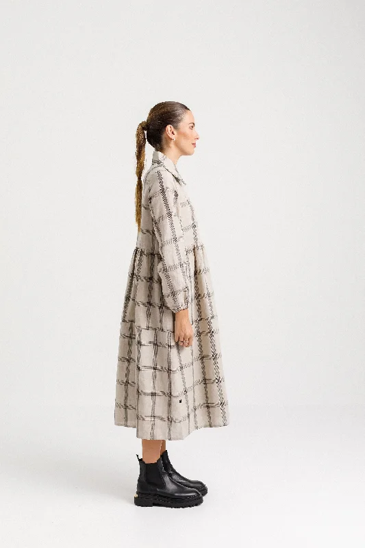 Aleah Dress - Oat Plaid